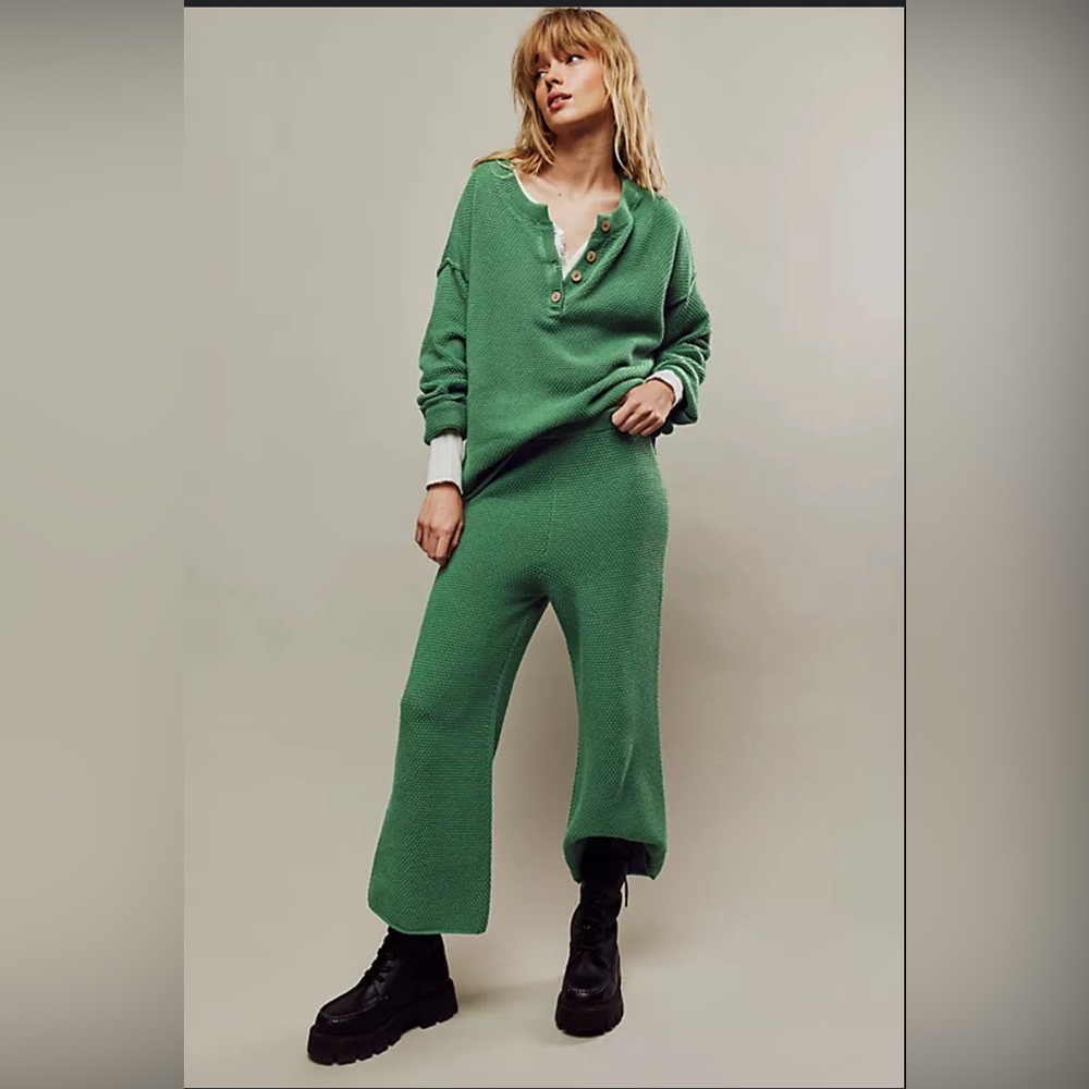 Free People Forest Green V-Neck Sweater